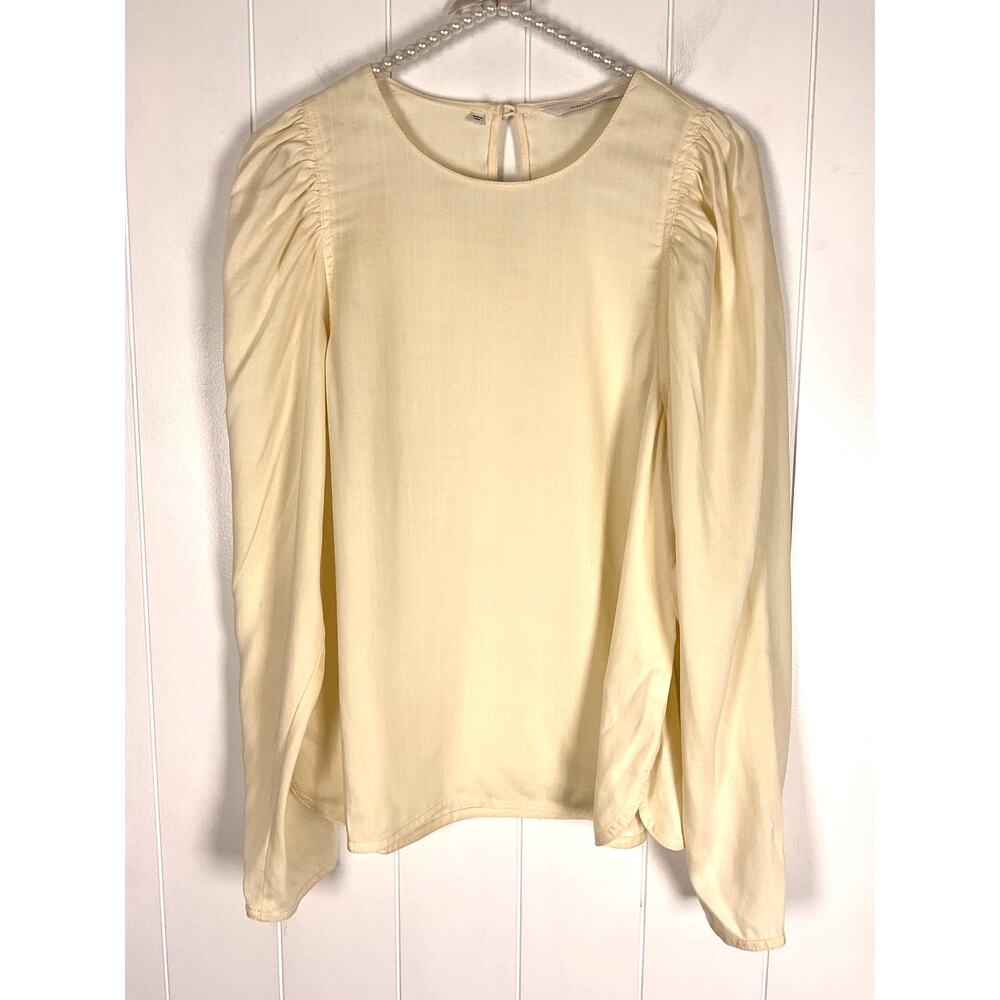 Rebecca Taylor Women's Puff Sleeve Blouse in Cream Keyhole Neck Closure Size Med